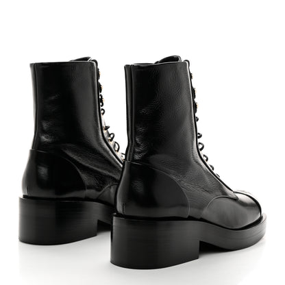 Chanel Shiny Goatskin Cap Toe Combat Boots 39 Black Dark Grey 4 of 9