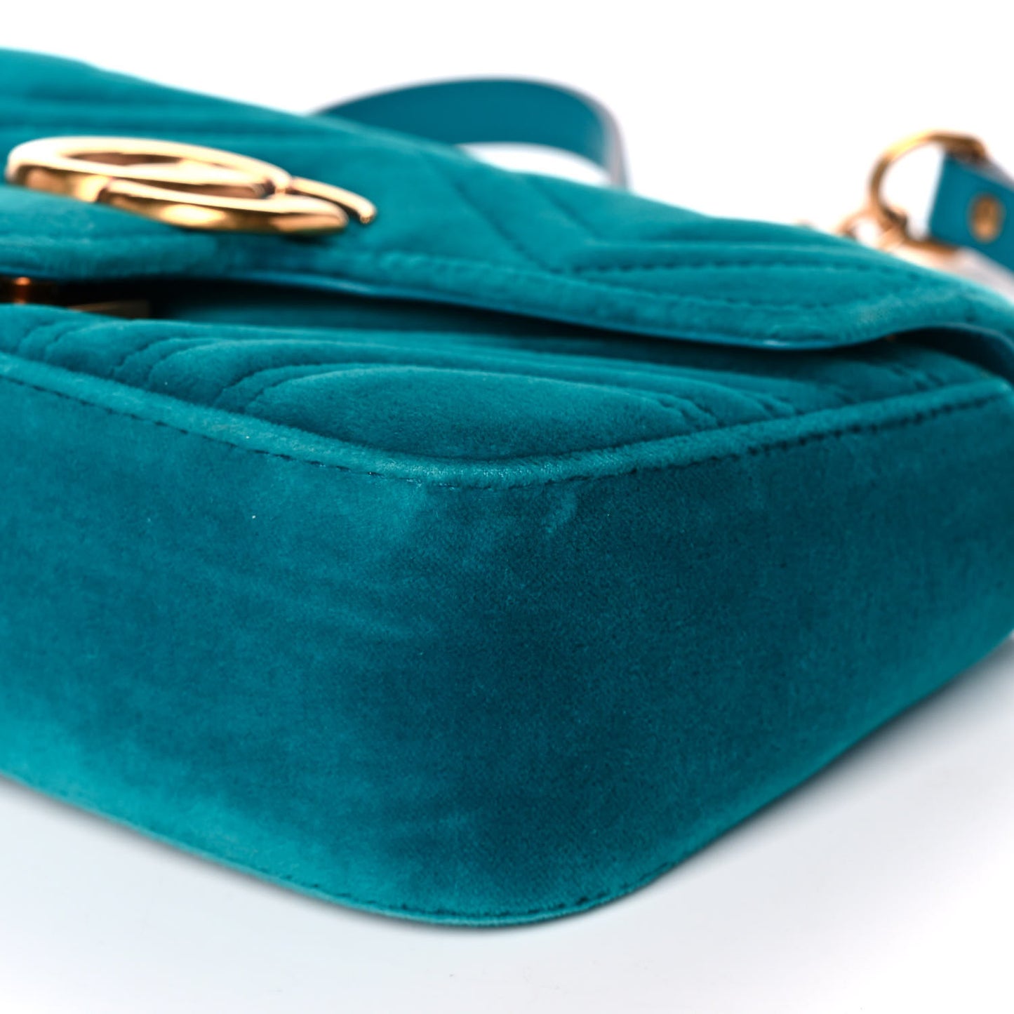 Velvet Matelasse Mini GG Marmont Shoulder Bag Pavone Cyan