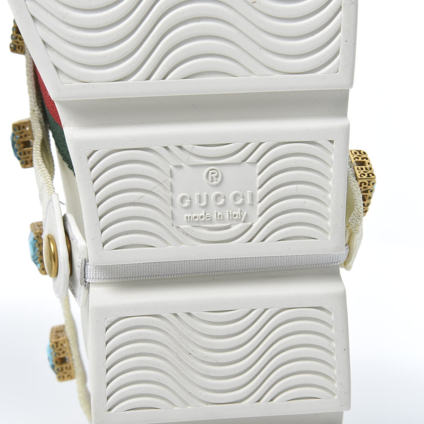 Calfskin Removable Crystals Bee Embroidered Womens Ace Platform Sneakers 35.5 White
