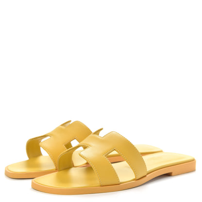 Hermes Calfskin Oran Sandals 35 Jaune Citron 3 of 9