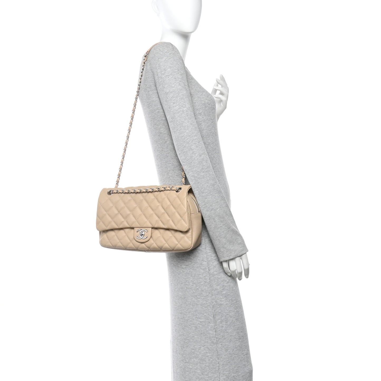 Caviar Quilted Jumbo Easy Flap Beige