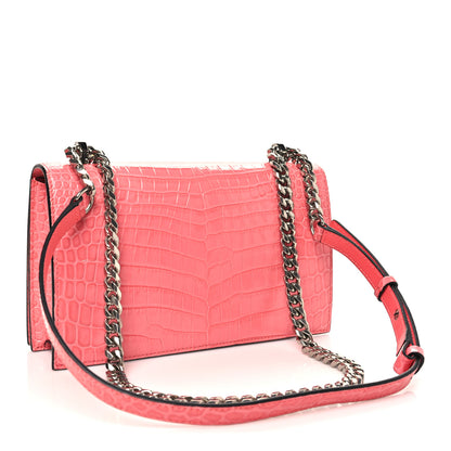 Alexander McQueen Shiny Crocodile Embossed Jeweled Satchel Pink 3 of 9