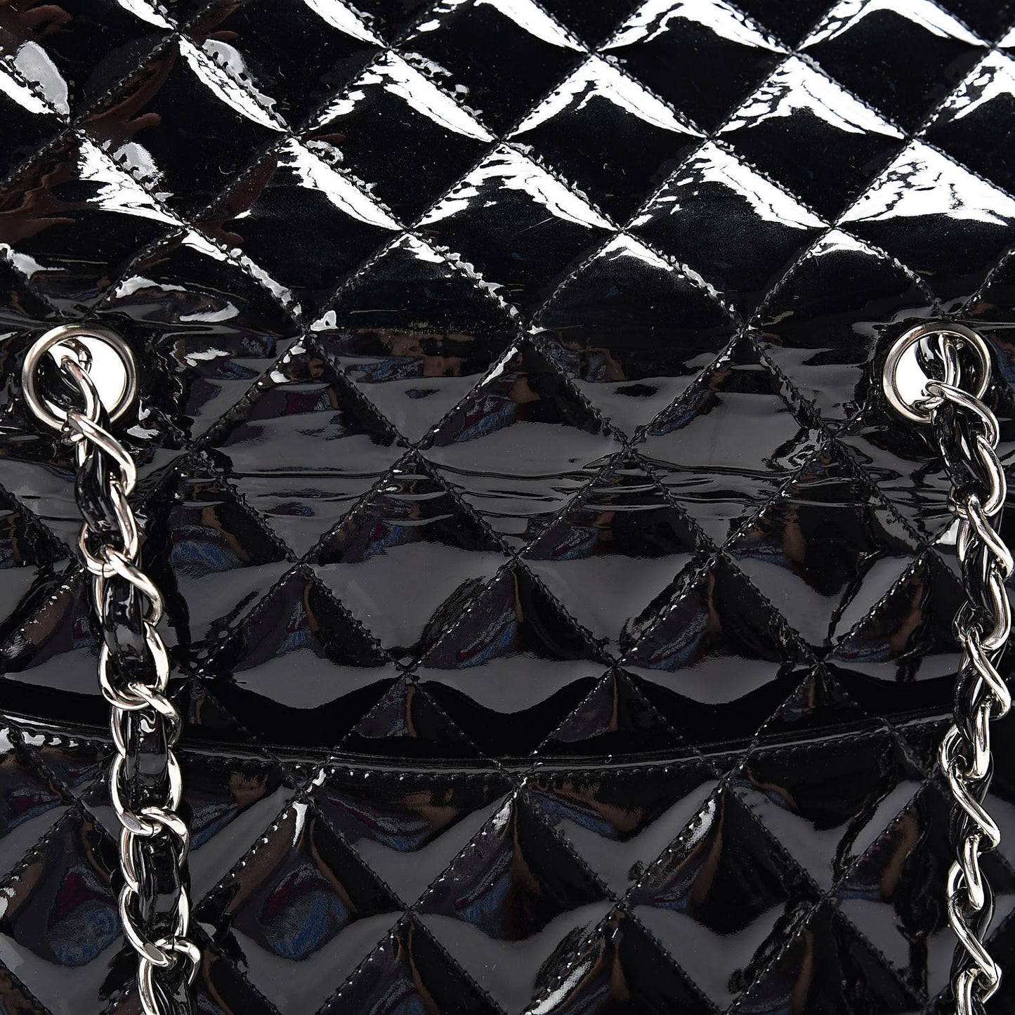 Patent Quilted Jumbo Single Flap Black