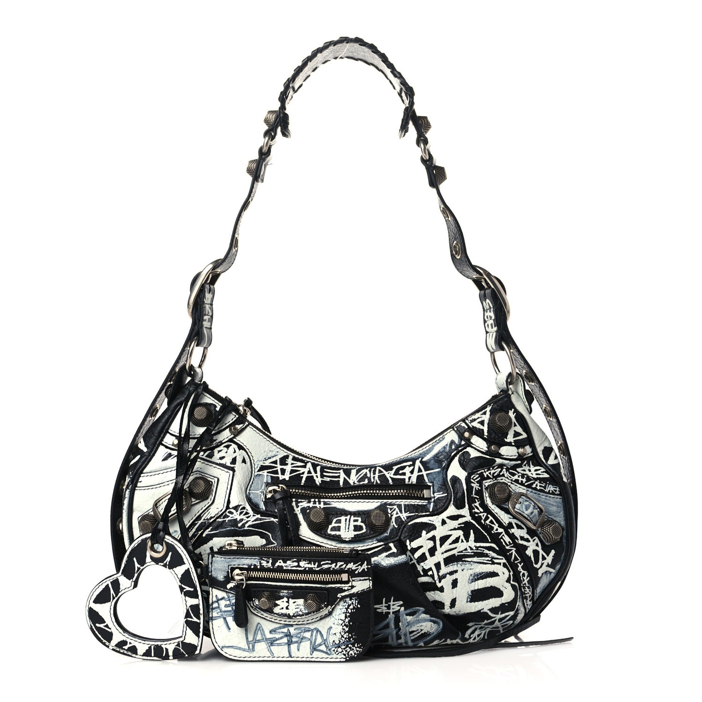 Agneau Arena Graffiti Small Le Cagole Shoulder Bag Black White