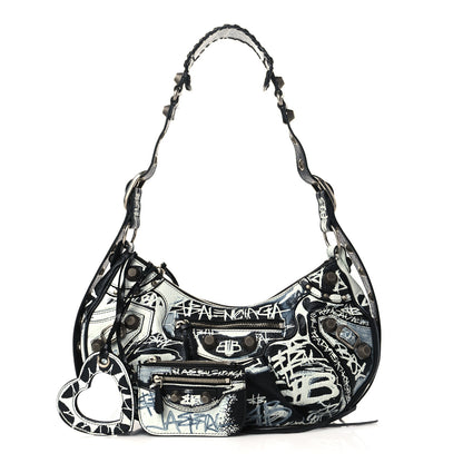 Balenciaga Agneau Arena Graffiti Small Le Cagole Shoulder Bag Black White 1 of 10