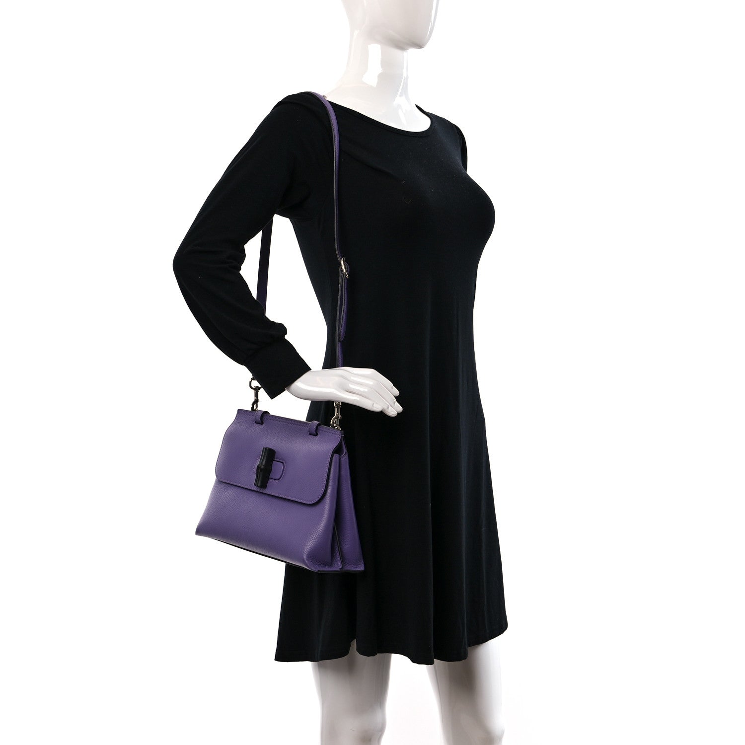 Gucci Cellarius Calfskin Small Bamboo Daily Top Handle Bag Purple 2 of 9