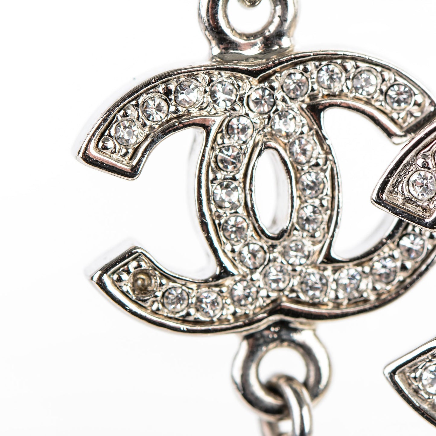 Crystal Pearl CC Long Necklace Silver
