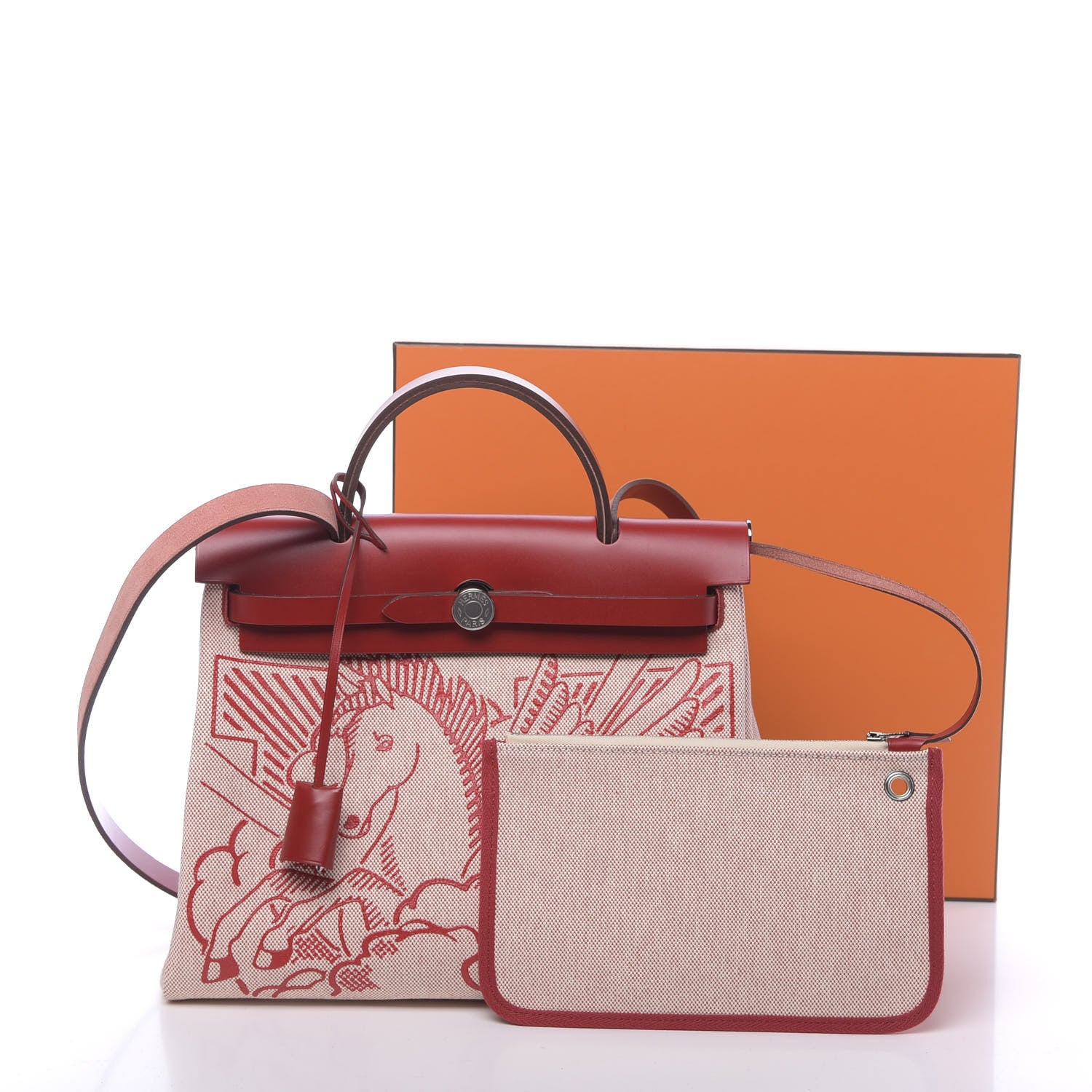 Hermes Vache Hunter Toile Pegase Pop Herbag Zip Retourne 31 PM Rouge Piment 15 of 15