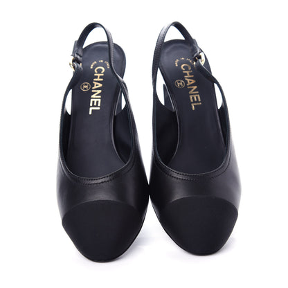 Chanel Lambskin Grosgrain Crystal Cap Toe Logo Slingback Pumps 38.5 Black 5 of 11