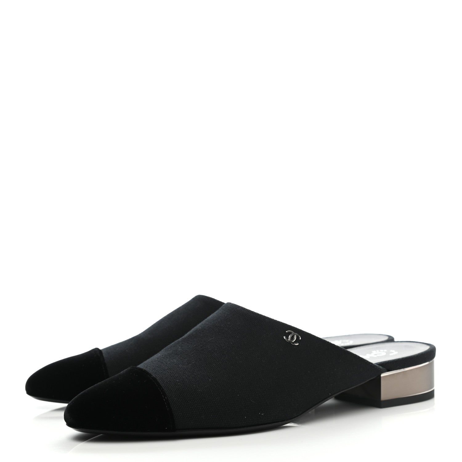 Chanel Fabric Velvet Cap Toe Mules 39.5 Black 3 of 8