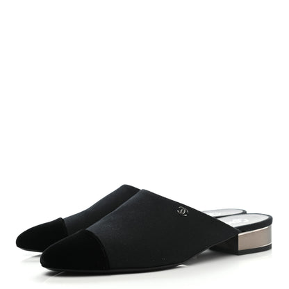 Chanel Fabric Velvet Cap Toe Mules 39.5 Black 3 of 8