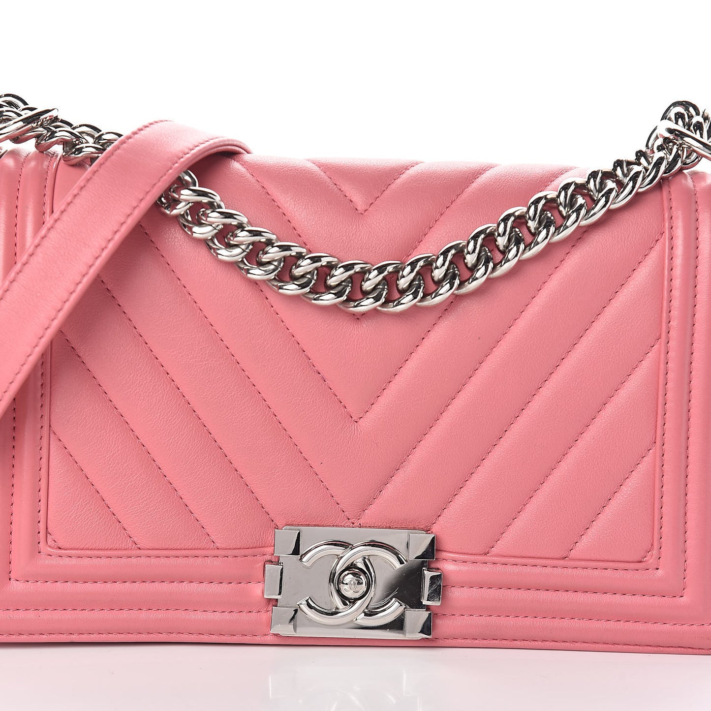 Calfskin Chevron Quilted Medium Boy Flap Pink