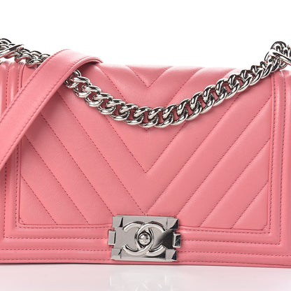Chanel Calfskin Chevron Quilted Medium Boy Flap Pink 8 of 11