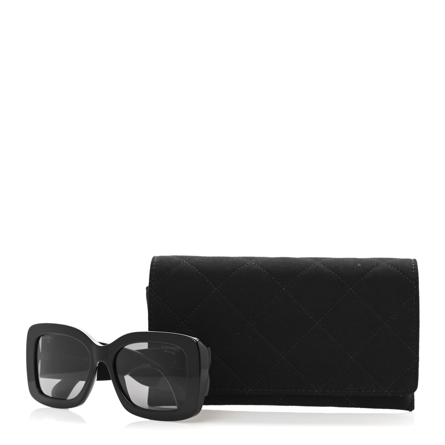 Acetate Quilted CC Rectangle Sunglasses 5483-A Black