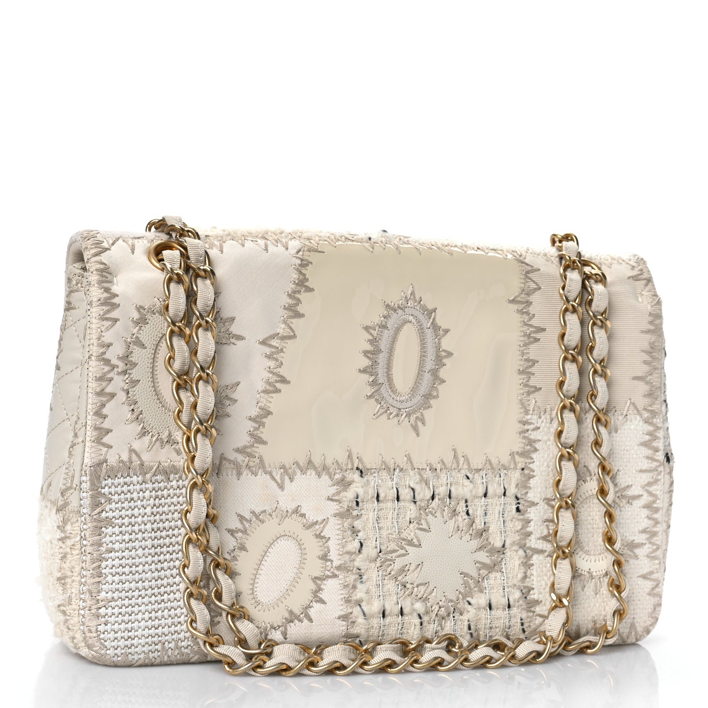 Tweed Patchwork Jumbo Single Flap White