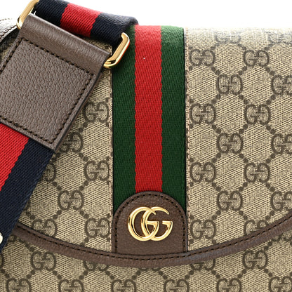 Gucci GG Supreme Monogram Textured Dollar Calfskin Web Studded Mini Ophidia Flap Shoulder Bag Beige Ebony New Acero 9 of 12