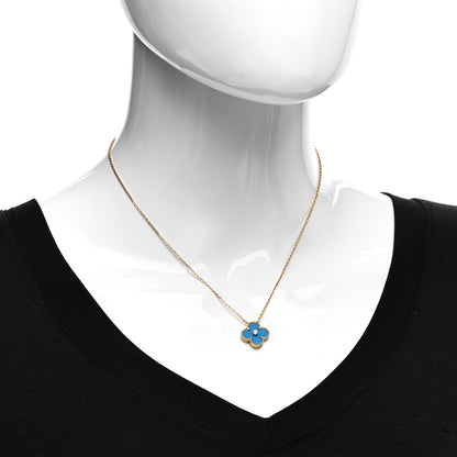 Van Cleef & Arpels 18K Yellow Gold Diamond Celestial Blue Sevres Porcelain Vintage Alhambra Pendant Necklace 2 of 6