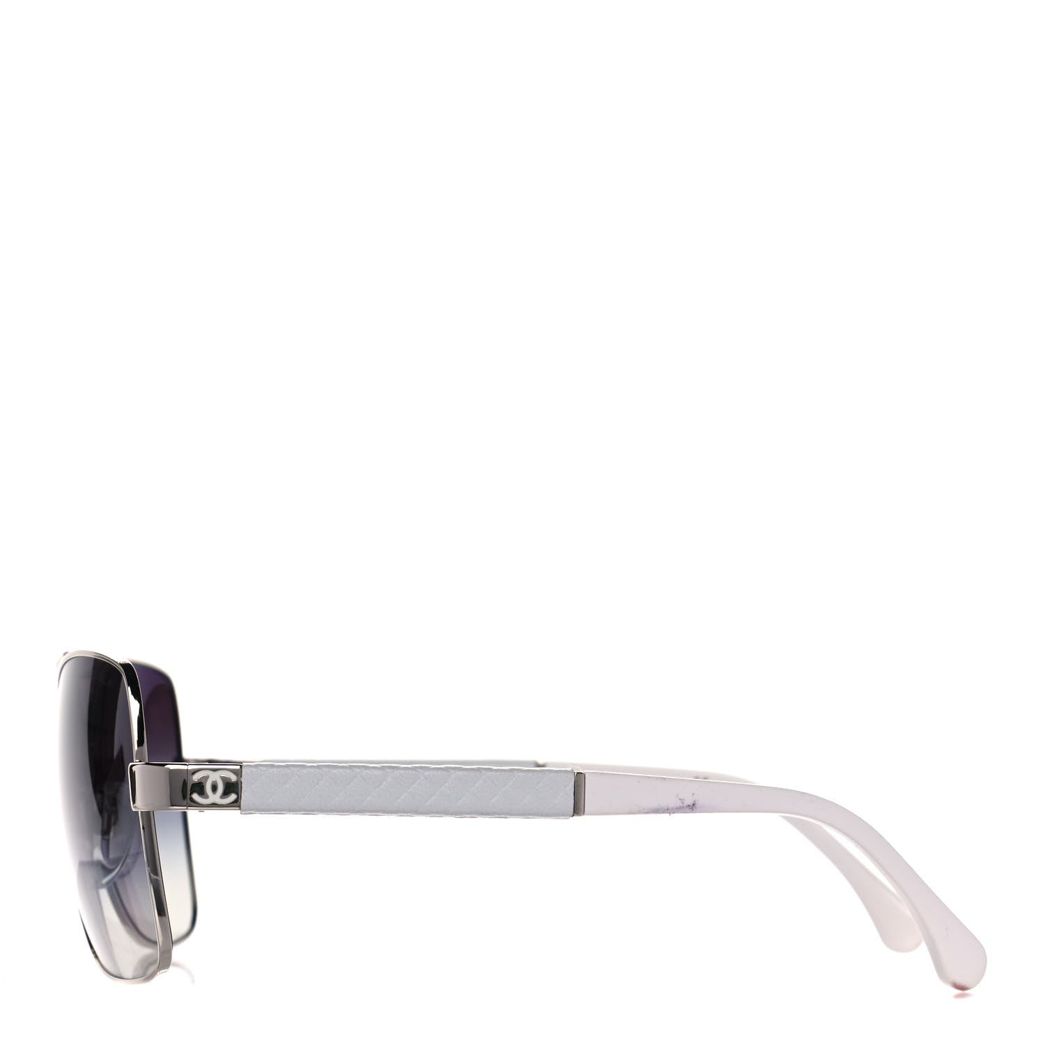 Chanel Lambskin Quilted CC Aviator Sunglasses 4195-Q White Silver 3 of 10