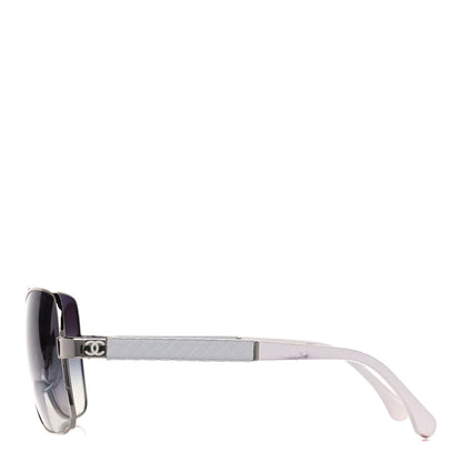 Chanel Lambskin Quilted CC Aviator Sunglasses 4195-Q White Silver 3 of 10