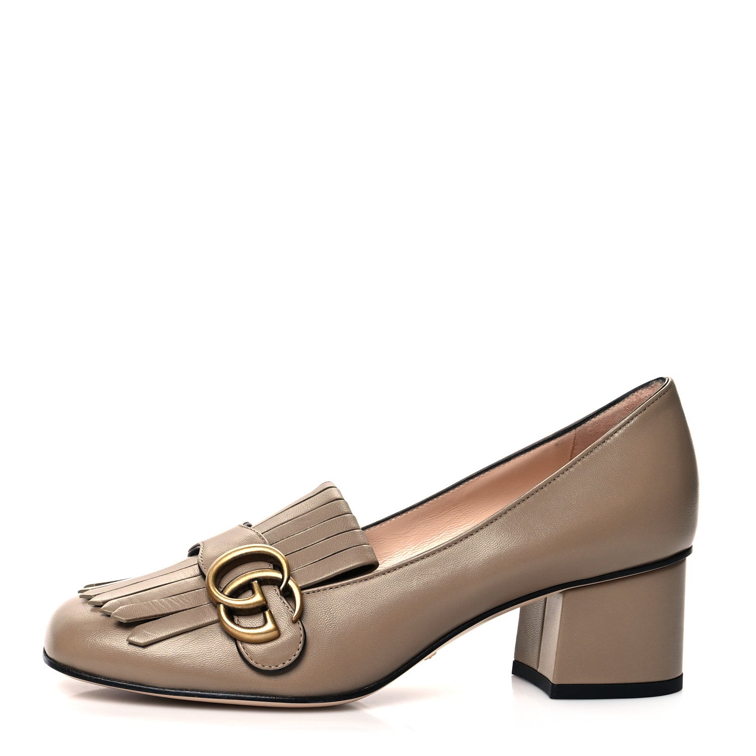 Gucci Malaga Kid GG Marmont Fringe 50mm Loafer Pumps 37.5 Porcelain Rose 1 of 9
