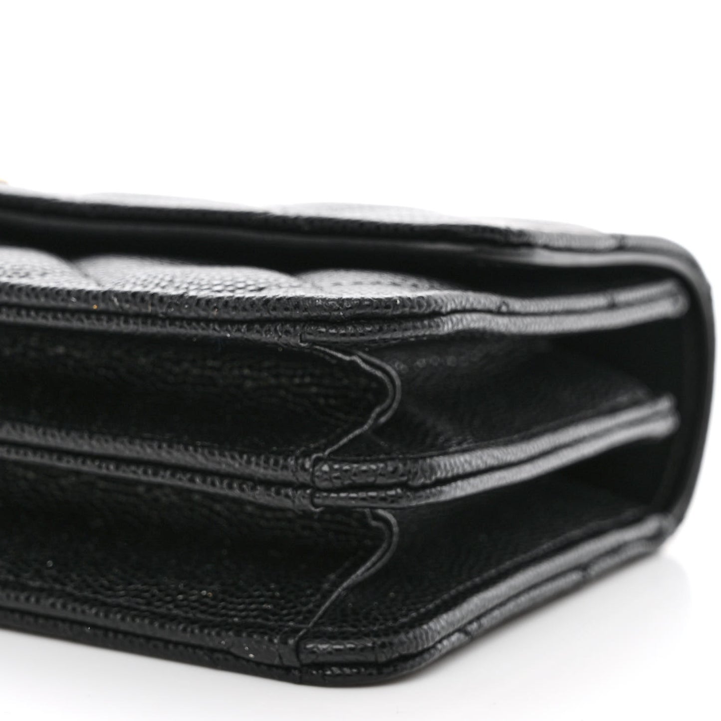 Shiny Caviar Quilted Flap Charm Wallet On Chain WOC Black