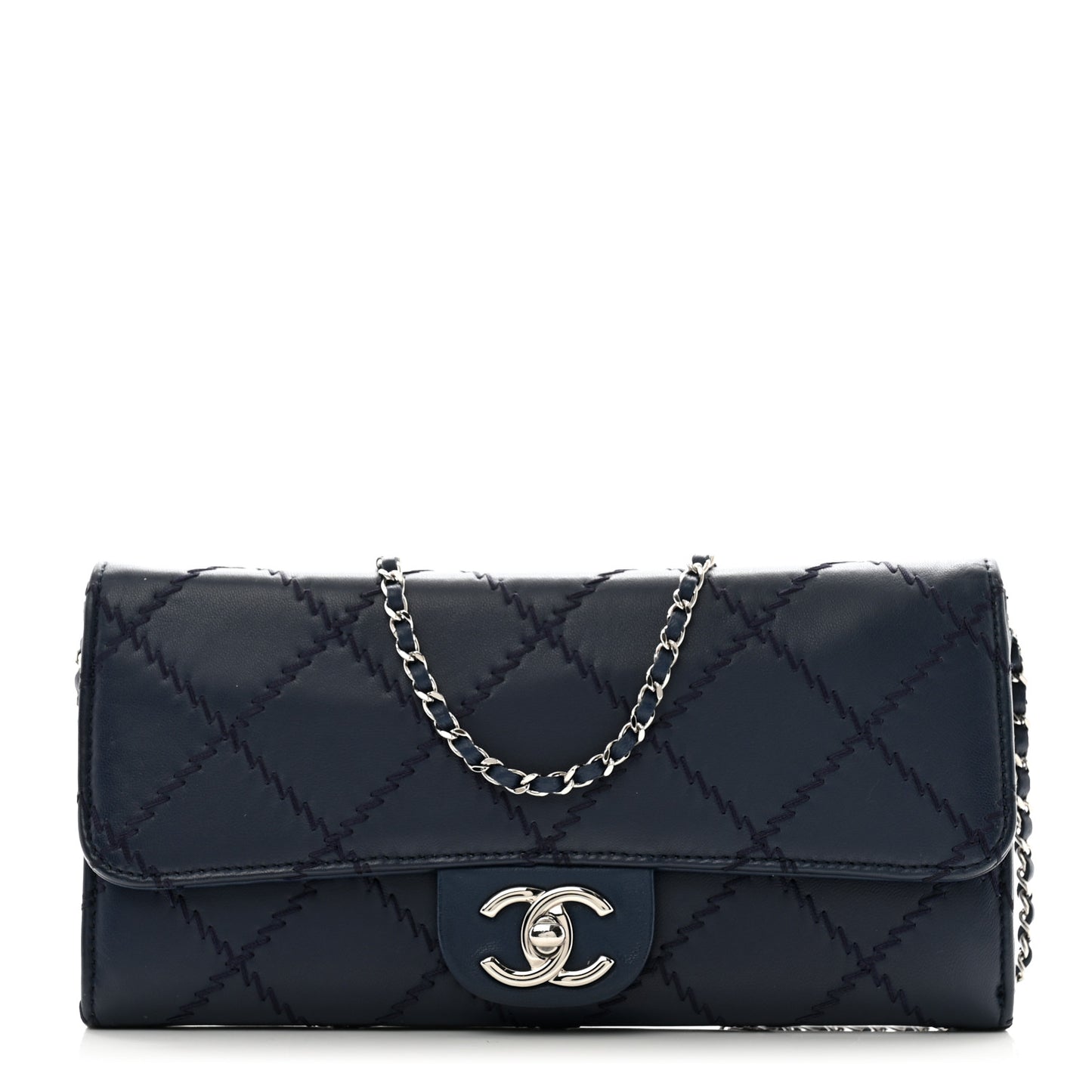 Lambskin Ultimate Stitch Clutch Flap Navy Blue