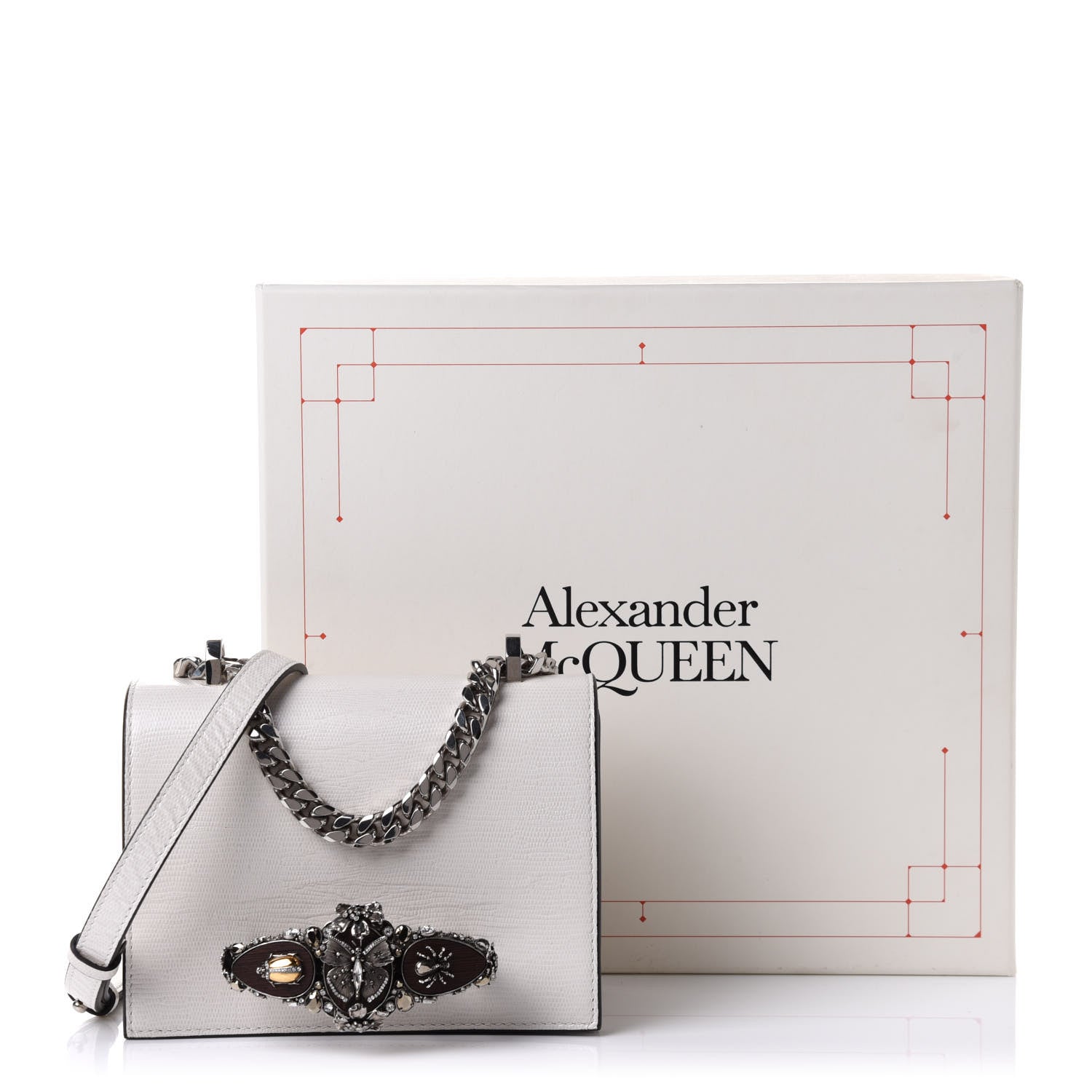 Alexander McQueen Lizard Embossed Calfskin Butterfly Knuckle Crossbody White 12 of 12