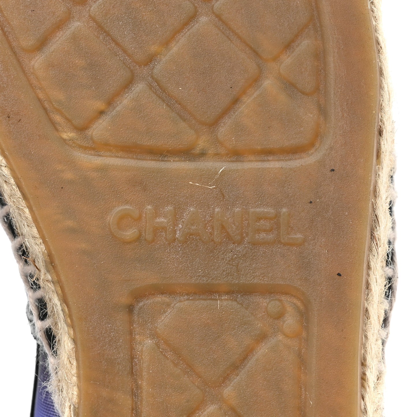 Mesh Lambskin Check Print CC Espadrilles 38 Blue Black White