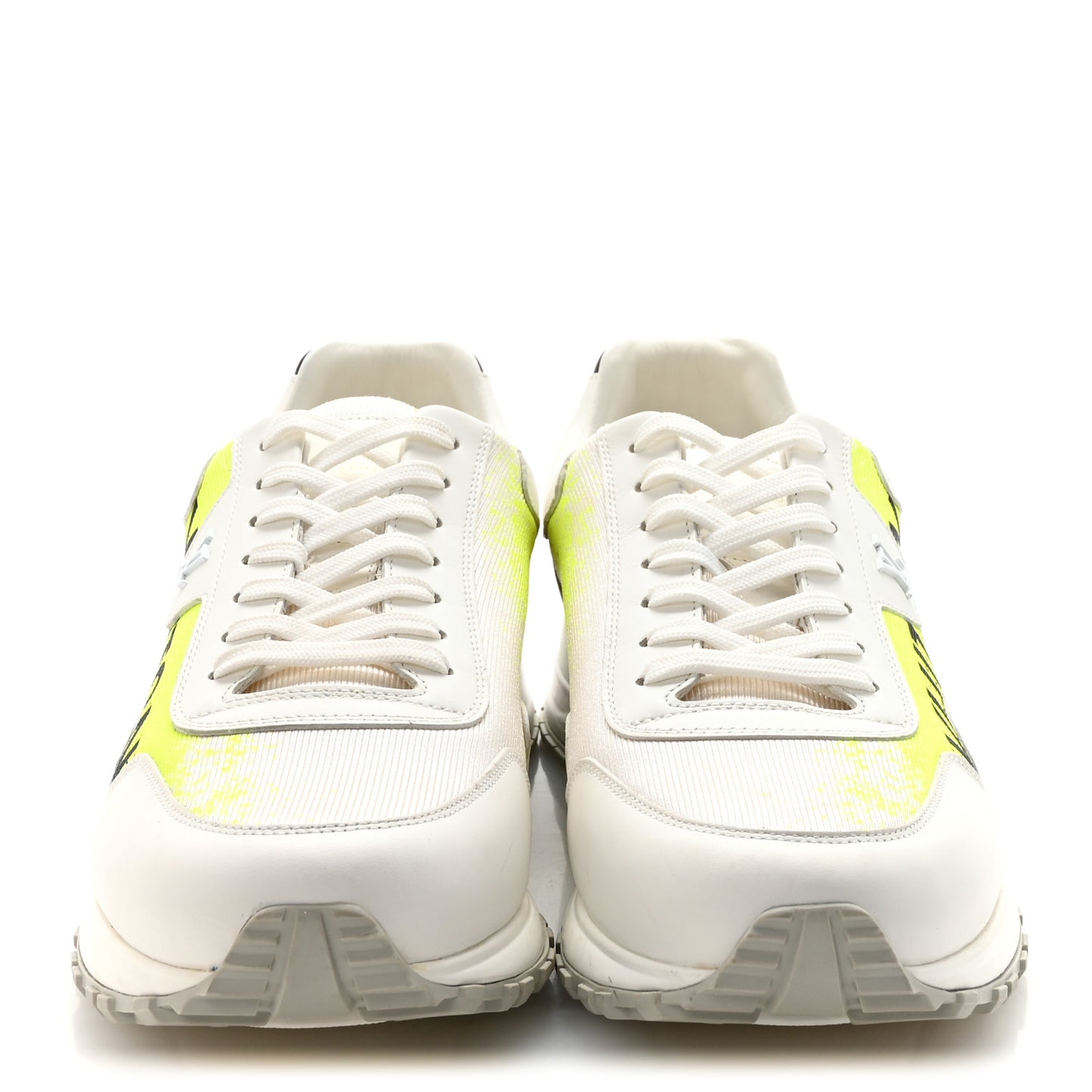 Calfskin Mens Run Away Sneakers  8 White Yellow Gradient