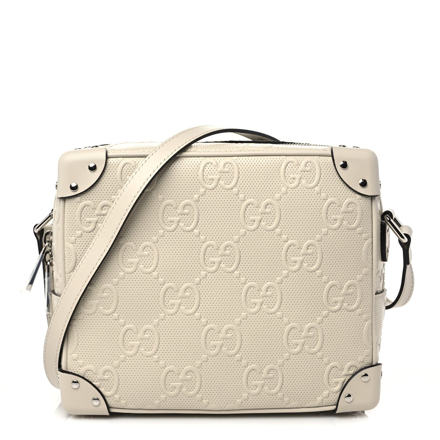 Calfskin GG Tennis Embossed Square Messenger Bag Mystic White