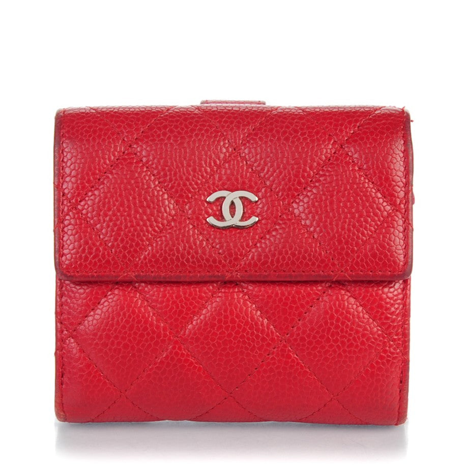 Caviar Quilted Compact French Flap Wallet Red