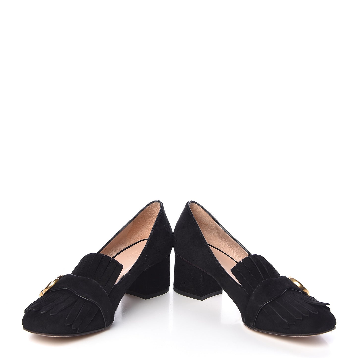 Kid Scamosciato GG Marmont Fringe 50mm Loafer Pumps 38.5 Black