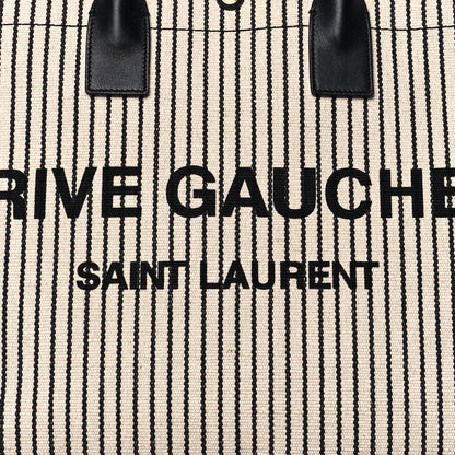 Saint Laurent Embroidered Cotton Linen Rive Gauche Noe Tote Natural Black 8 of 11