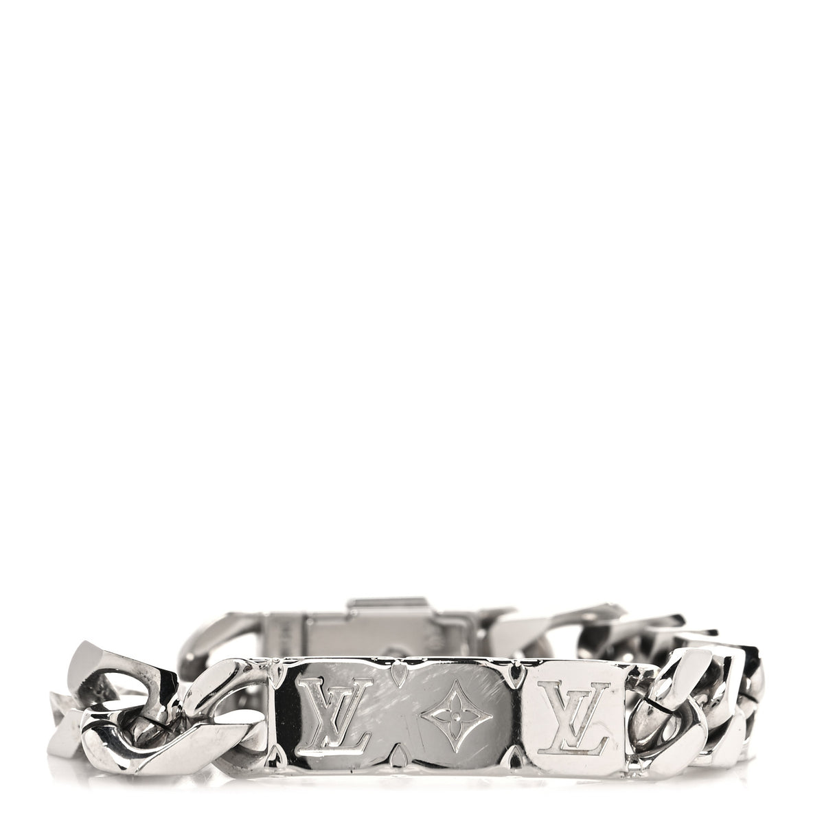 Zamac Palladium Monogram Chain Bracelet Silver