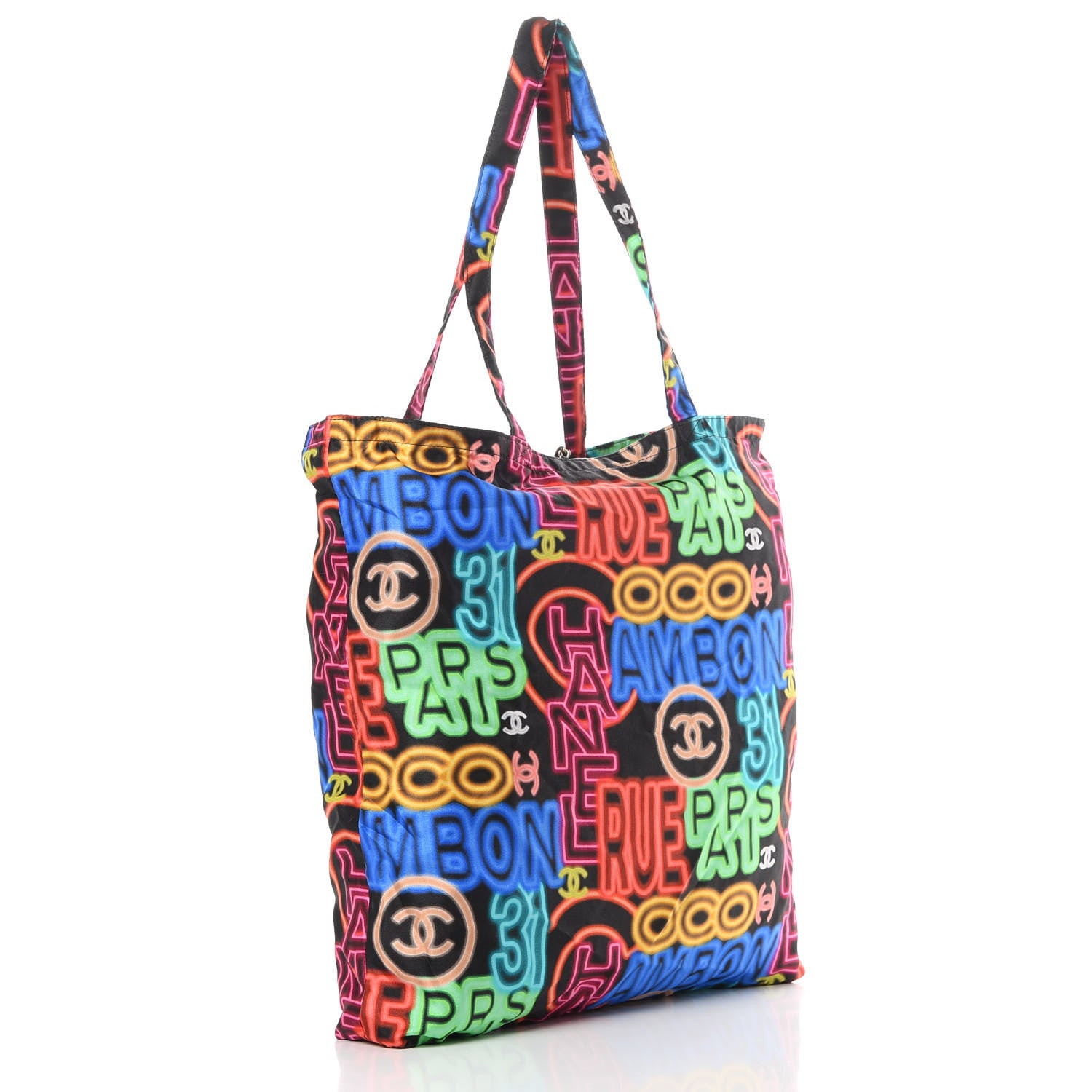 Chanel Caviar Fabric Graffiti Foldable Tote Bag With Chain Black Multicolor 4 of 20