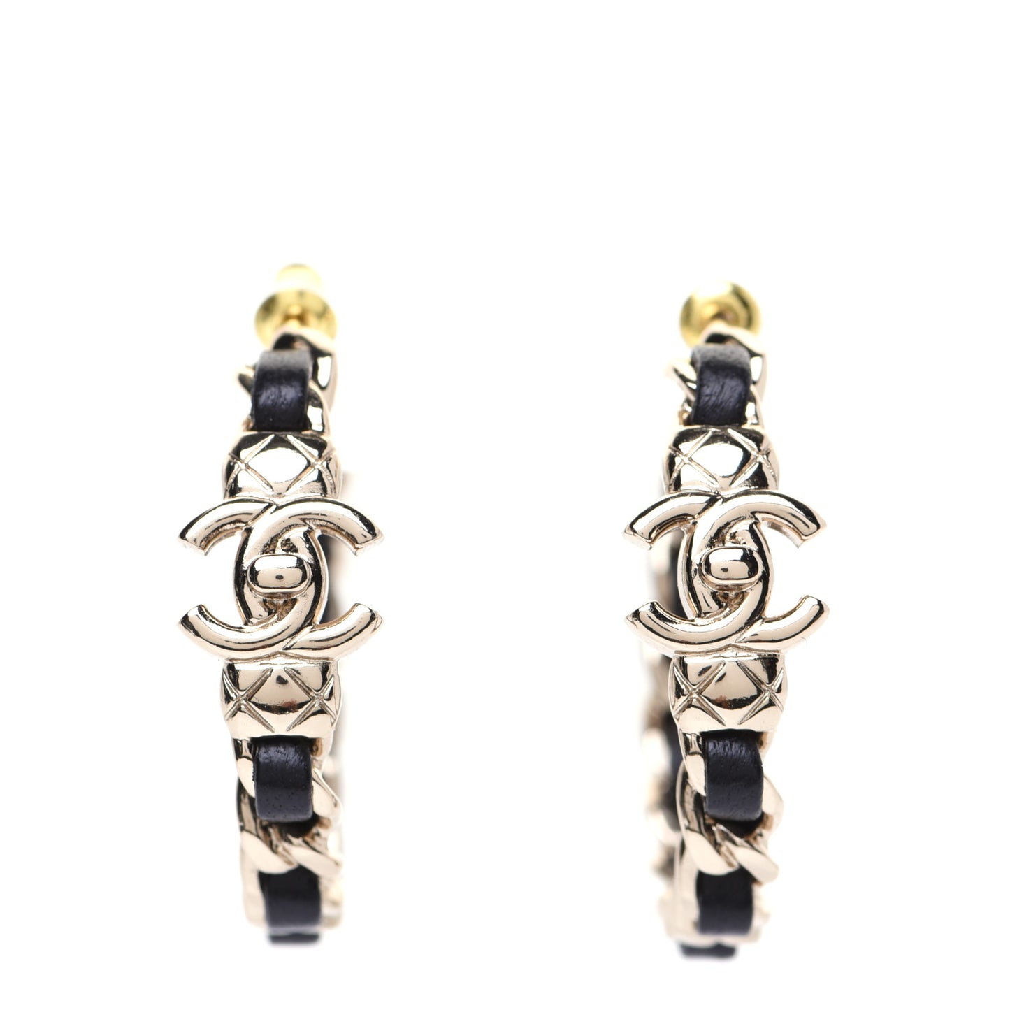Lambskin CC Turnlock Chain Hoop Earrings Gold Black