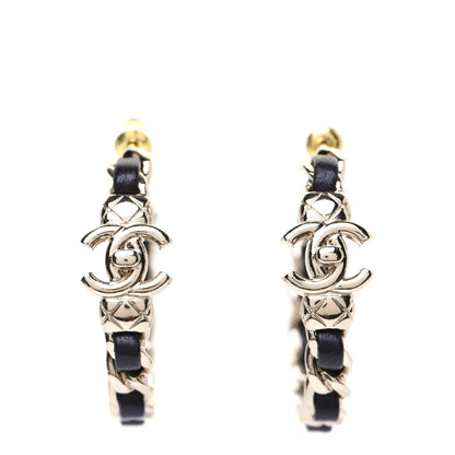 Chanel Lambskin CC Turnlock Chain Hoop Earrings Gold Black 1 of 7