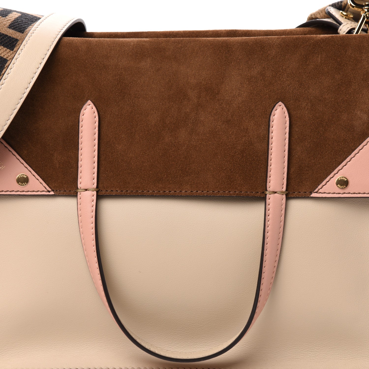 Fendi Vitello Grace Suede Large Flip Tote Nuvola Marrone Rosa Bourbon 10 of 10