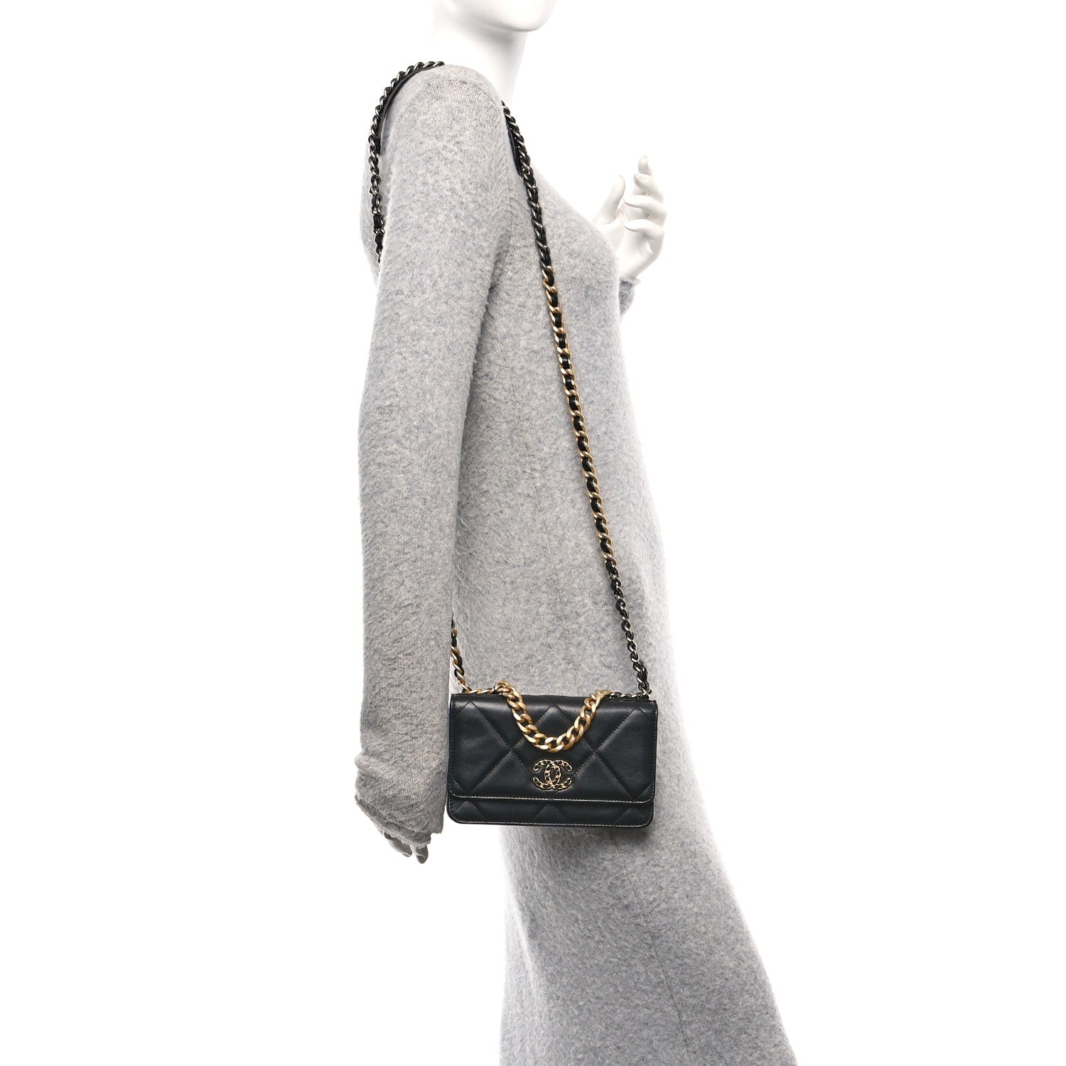 Chanel Lambskin Quilted Chanel 19 Wallet On Chain WOC Black 3 of 23