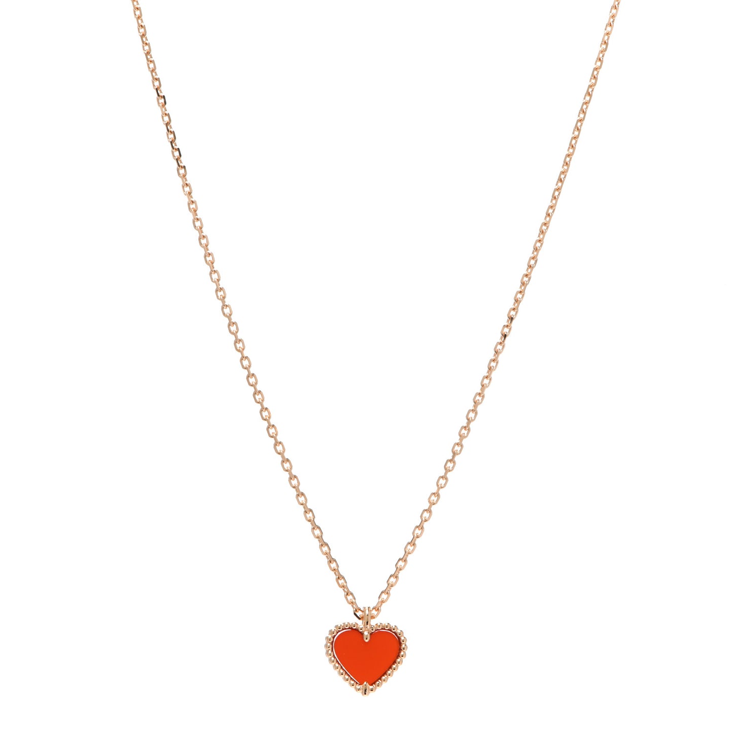 18K Rose Gold Carnelian Sweet Alhambra Heart Pendant Necklace