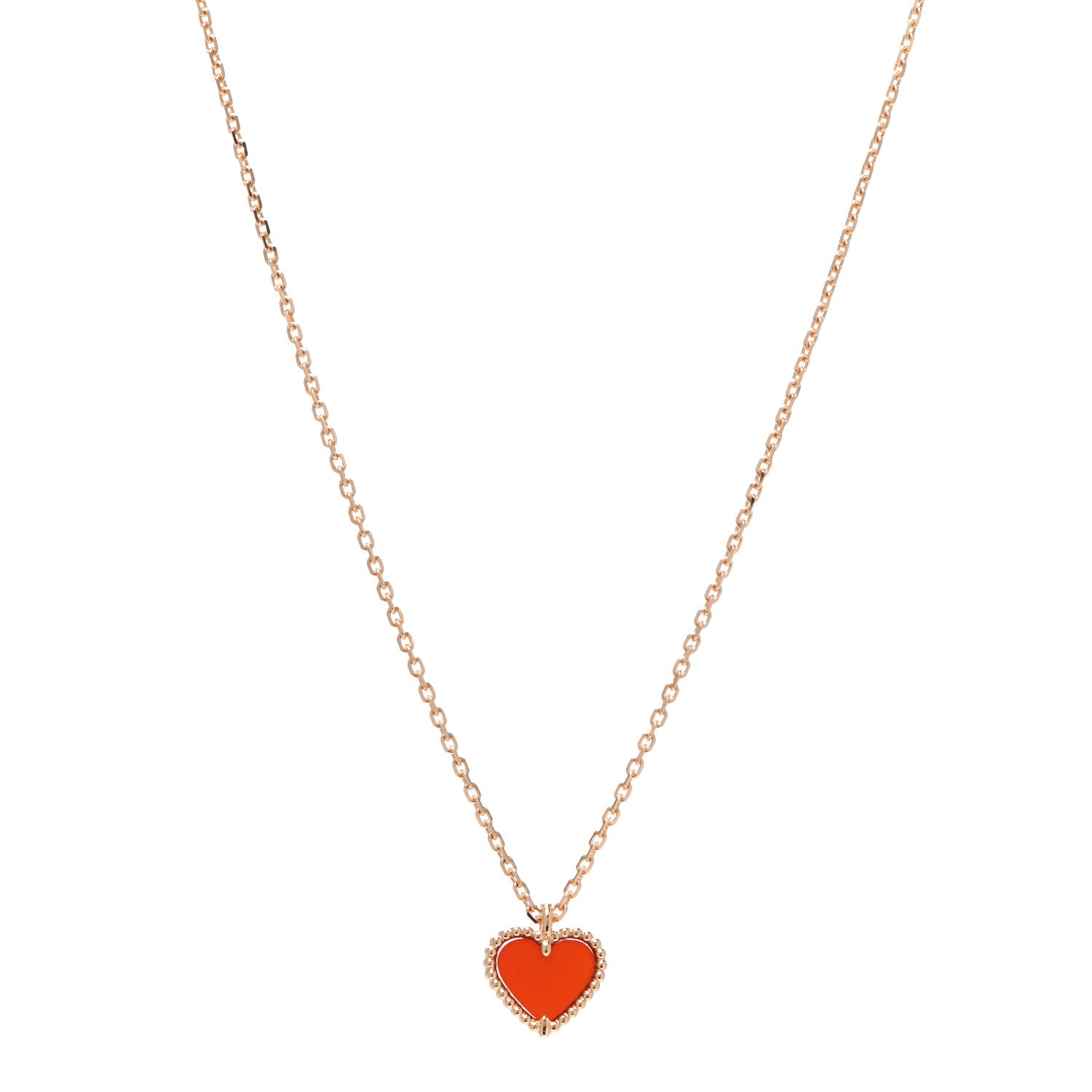Van Cleef & Arpels 18K Rose Gold Carnelian Sweet Alhambra Heart Pendant Necklace 1 of 7