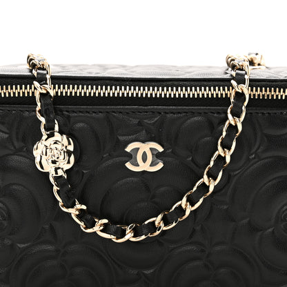 Chanel Lambskin Camellia Embossed Small Vanity Case With Chain Black 8 of 10
