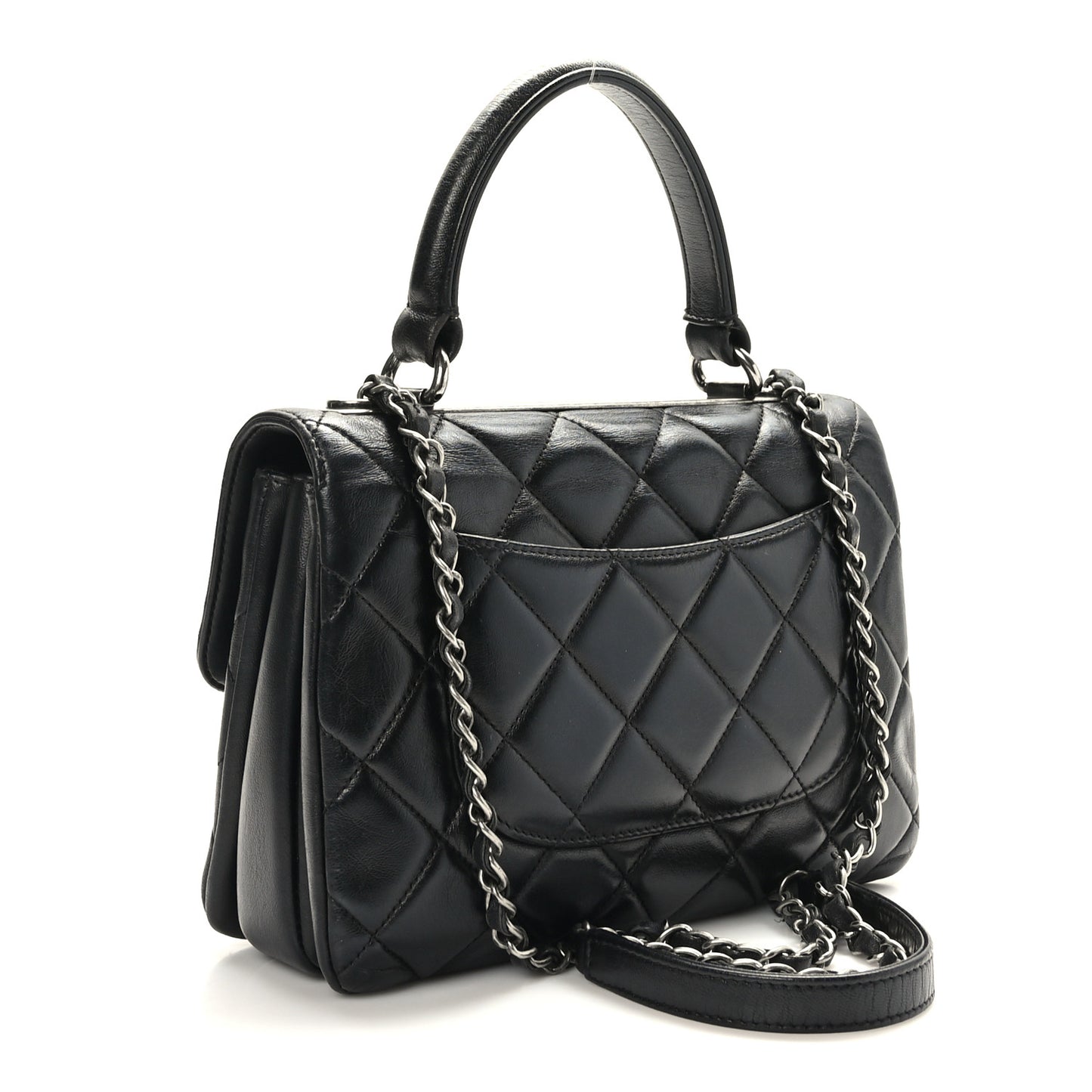 Lambskin Quilted Small Trendy CC Dual Handle Flap Bag Black