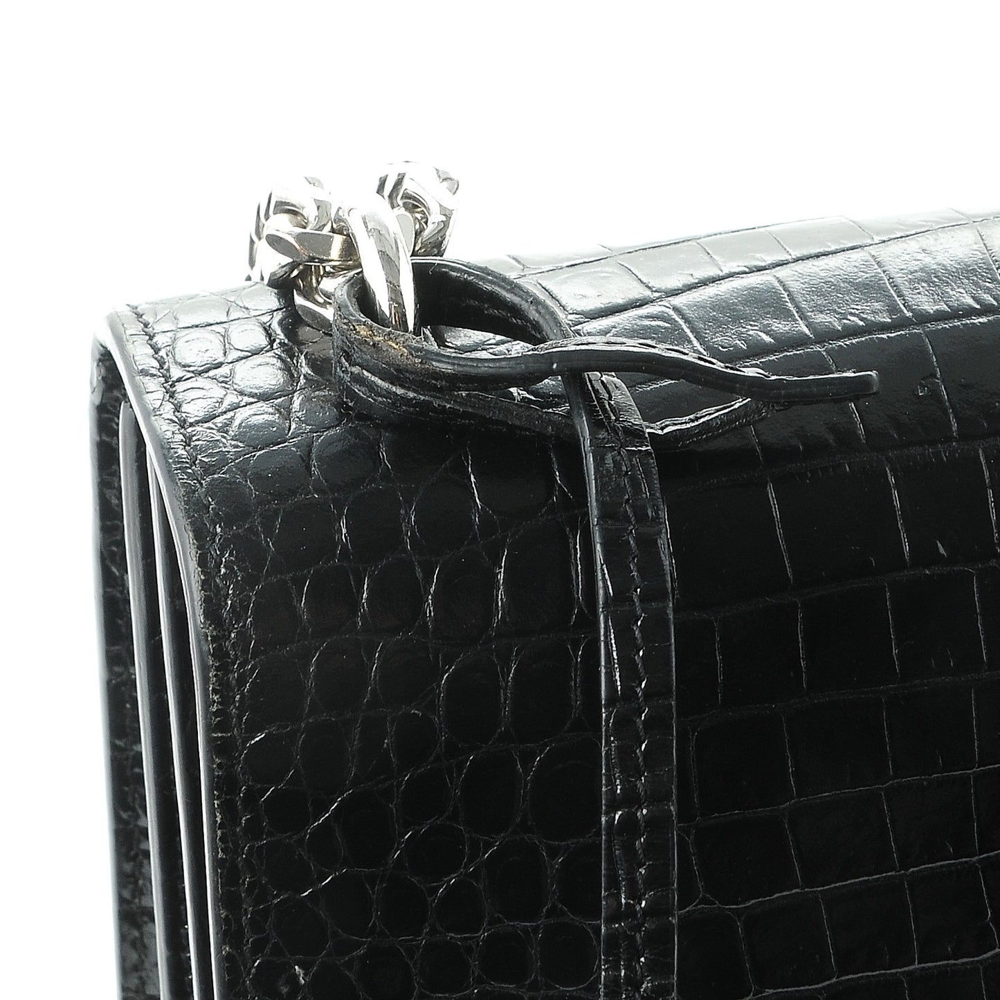 Calfskin Crocodile Embossed Medium Monogram Sunset Black