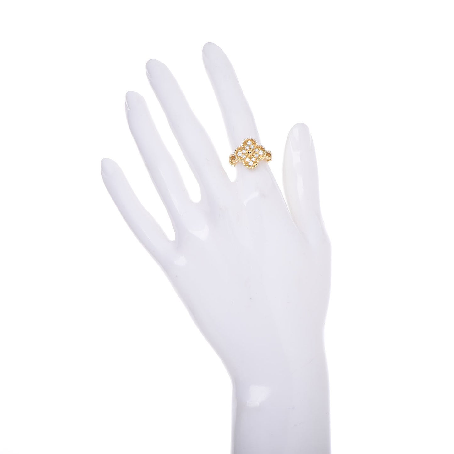 18K Yellow Gold Diamond Vintage Alhambra Ring 50 5.25