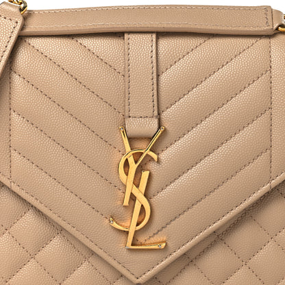 Saint Laurent Grain De Poudre Textured Mixed Matelasse Triquilt Small Monogram Satchel Dark Beige 8 of 12