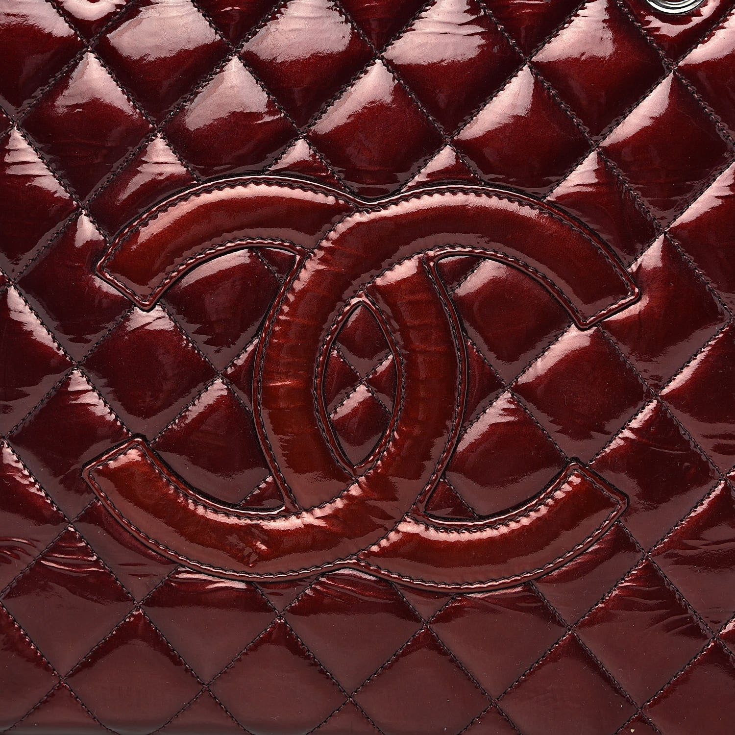 Chanel Patent Quilted Grand Shopping Tote GST Dark Bordeaux 27 of 27
