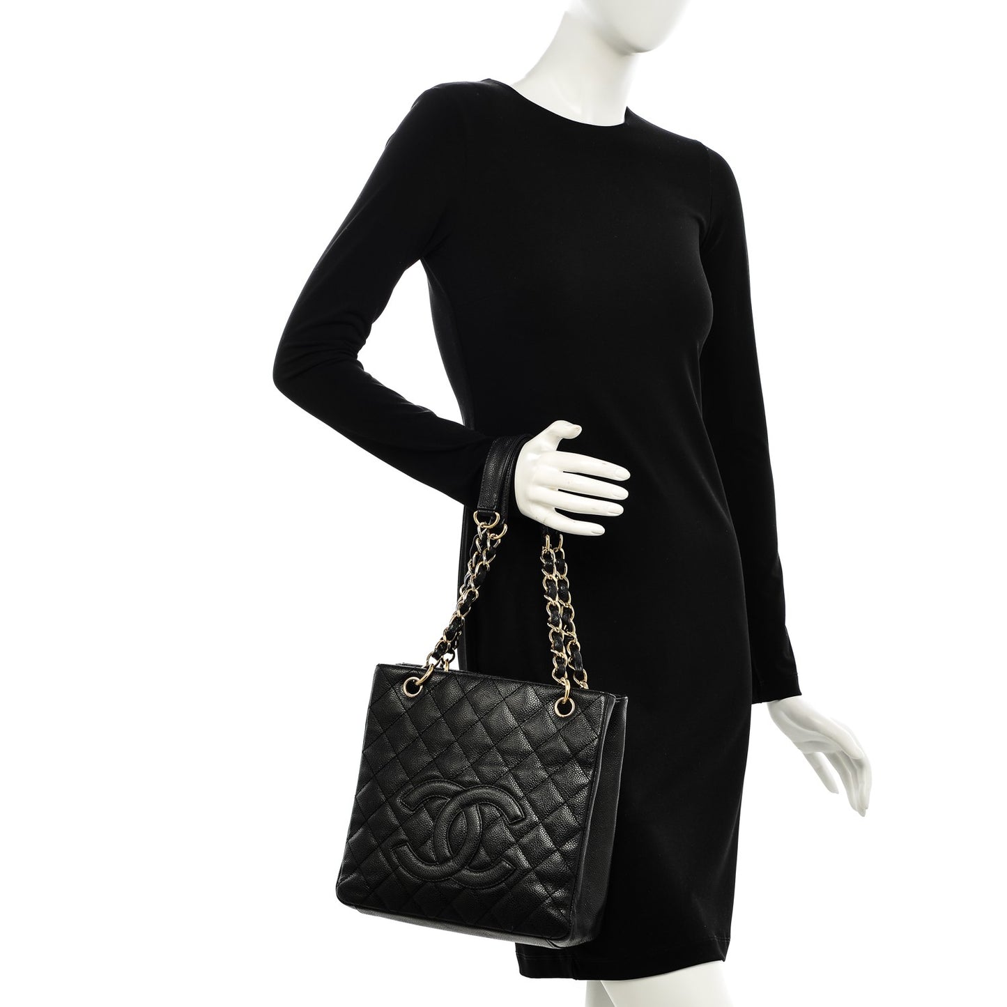 Caviar Quilted Petit Shopping Tote PST Black