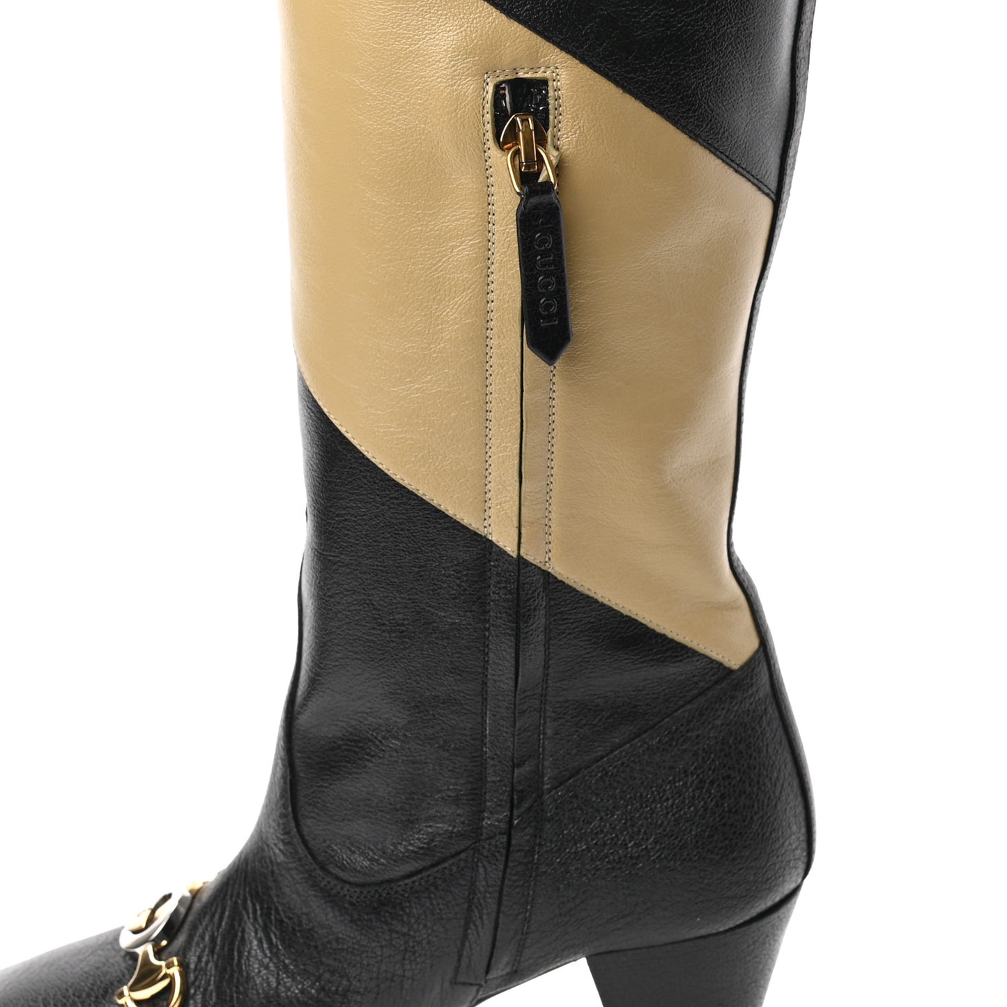 Calfskin Wrinkled Kid Diagonal Striped Zumi Knee Boots 37 Black Beige Romantic Cherry