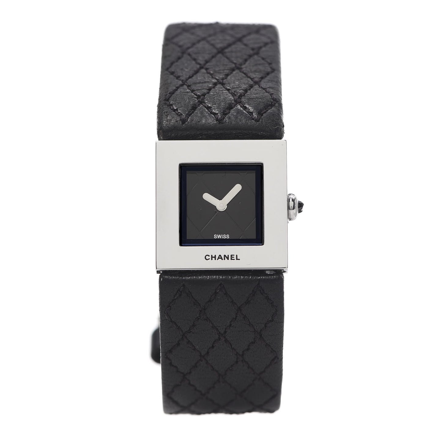 Stainless Steel Calfskin 19mm Acier Quartz Watch Black